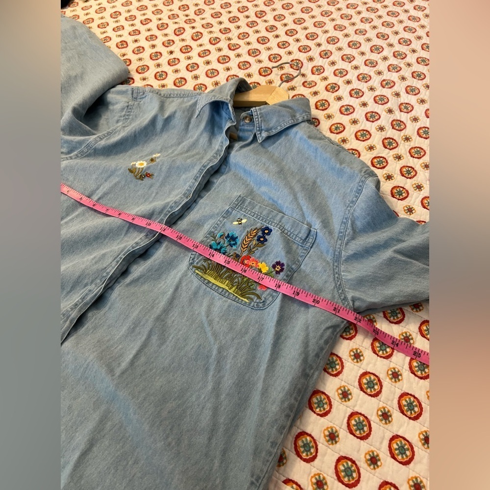 Embroidered Light Blue Denim Shirt - Women - Picture 6 of 7